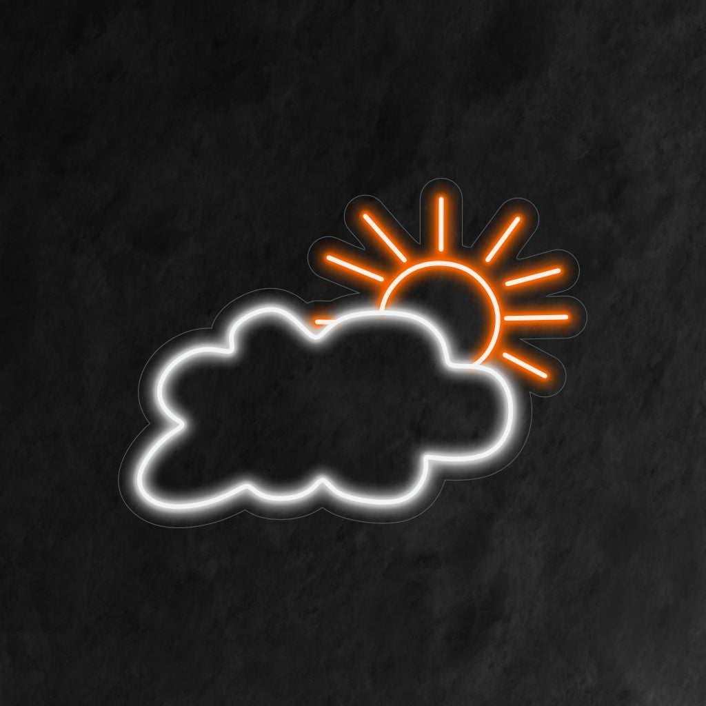 "Sun and Cloud Neon Sign" ger väderinspirerad glädje med sin förtjusande design, som kastar ett starkt sken och skapar en atmosfär som ger glädjen av en solig dag inomhus.