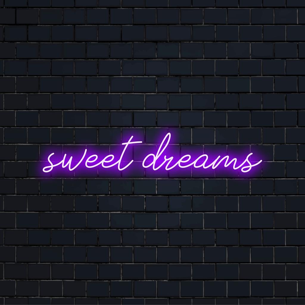 Vibrant Sweet Dreams glödande neonskylt, perfekt för sovrumsmiljö; idealisk neonväggkonst och anpassat LED-ljustillbehör.