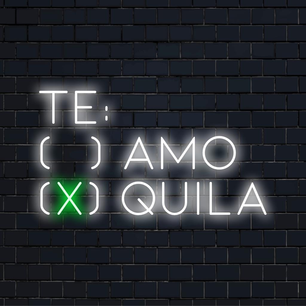 Te Amo X Quila anpassad LED neonskylt: levande neontextkonst; perfekt neonljusinredning med personlig touch. Neonskylt anpassad design.