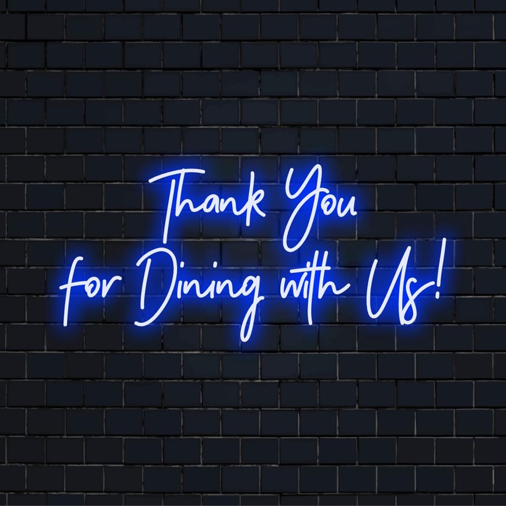 LED neonskylt läsning Tack för att du äter med oss! i ljusa och varma toner, perfekt för gästfrihetslokaler och anpassad inredning.