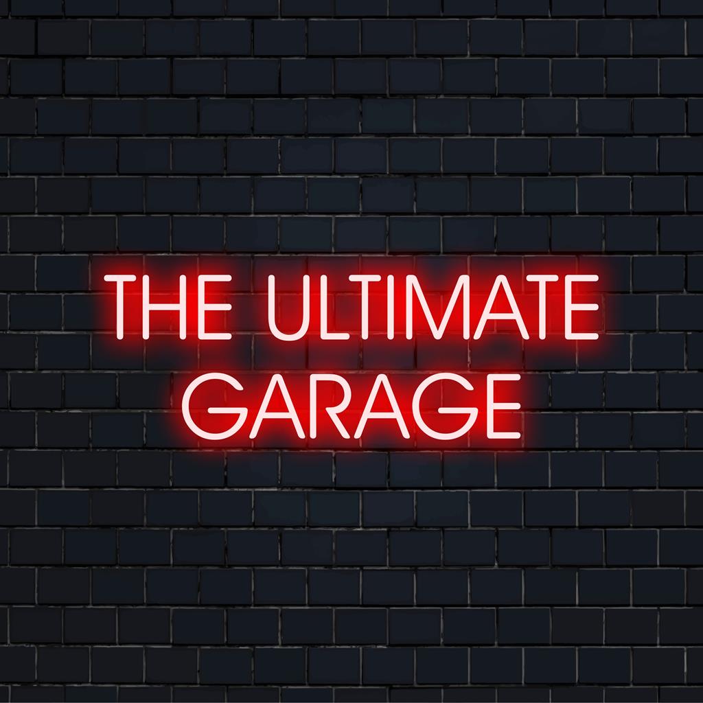Skräddarsydd LED neonskylt för The Ultimate Garage, perfekt neonljusdekor för personlig stil i alla utrymmen.