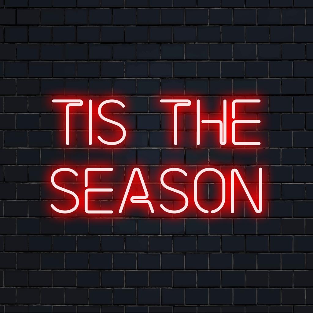 En festlig Tis The Season anpassad LED neonskylt, perfekt för att lägga till en semesterglöd till ditt utrymme. Neonljus dekor.