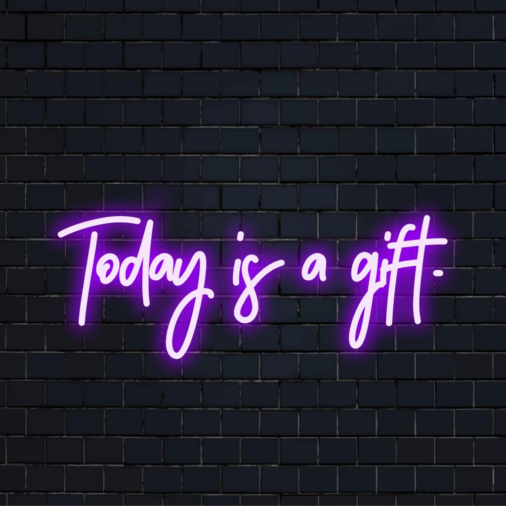 Bild av Today Is A Gift skräddarsydd LED-neonskylt, med glödande text perfekt för modern hem- eller kontorsinredning.