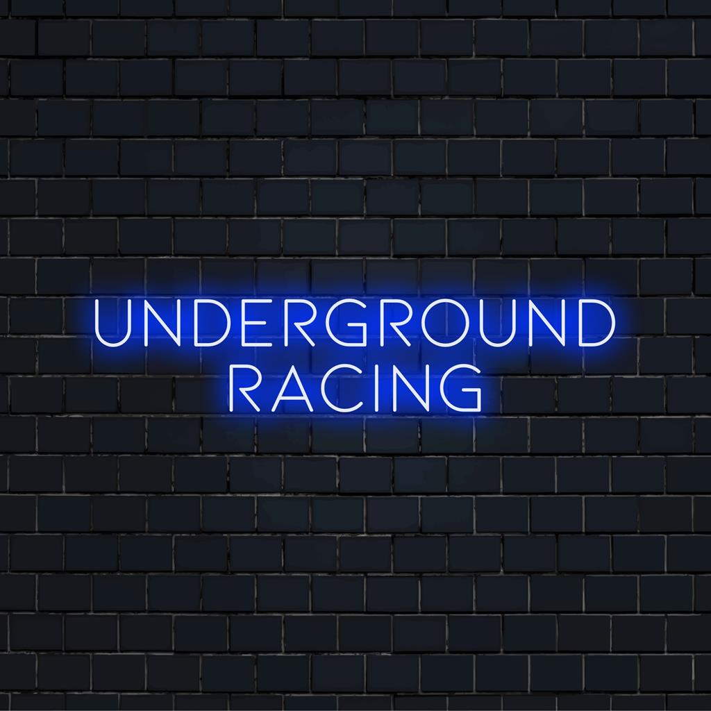 Skräddarsydd LED neonskylt som läser Underground Racing, perfekt för att lägga till ett levande racingtema till ditt utrymme.