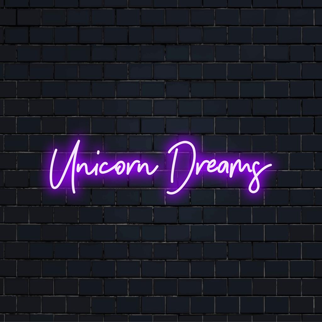 Vibrant Unicorn Dreams LED neonskylt; har mystisk neonkonst för nyckfull inredning ��� anpassad LED-magisk pjäs.