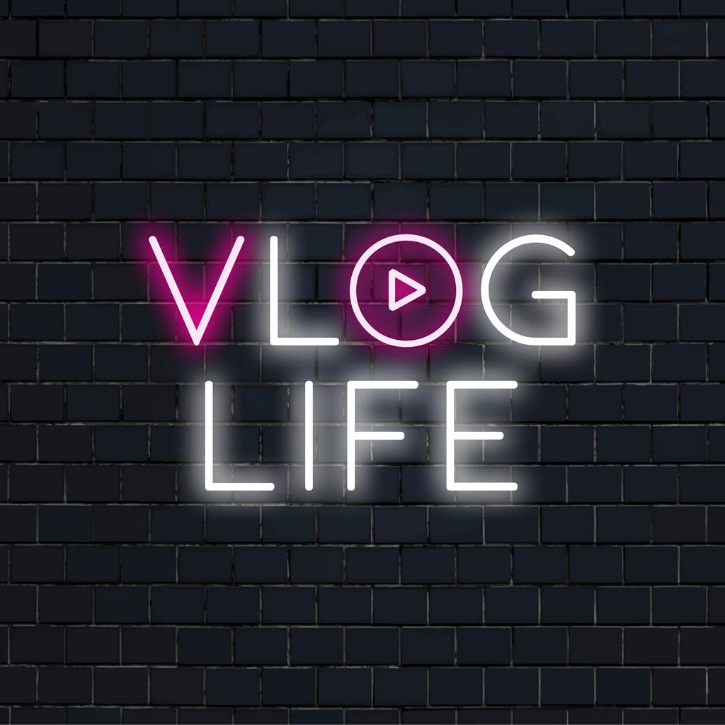 Vlog Life LED neonskylt, perfekt för innehållsskapare, perfekt för att öka energin i ditt inspelningsutrymme.