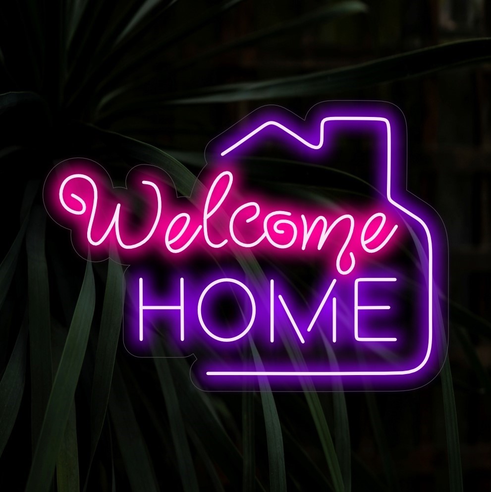 "Welcome Home Neon Sign" utstrålar värme och gästfrihet med sitt mysiga sken, vilket skapar en hjärtvärmande atmosfär för dem som kommer in i ditt utrymme.