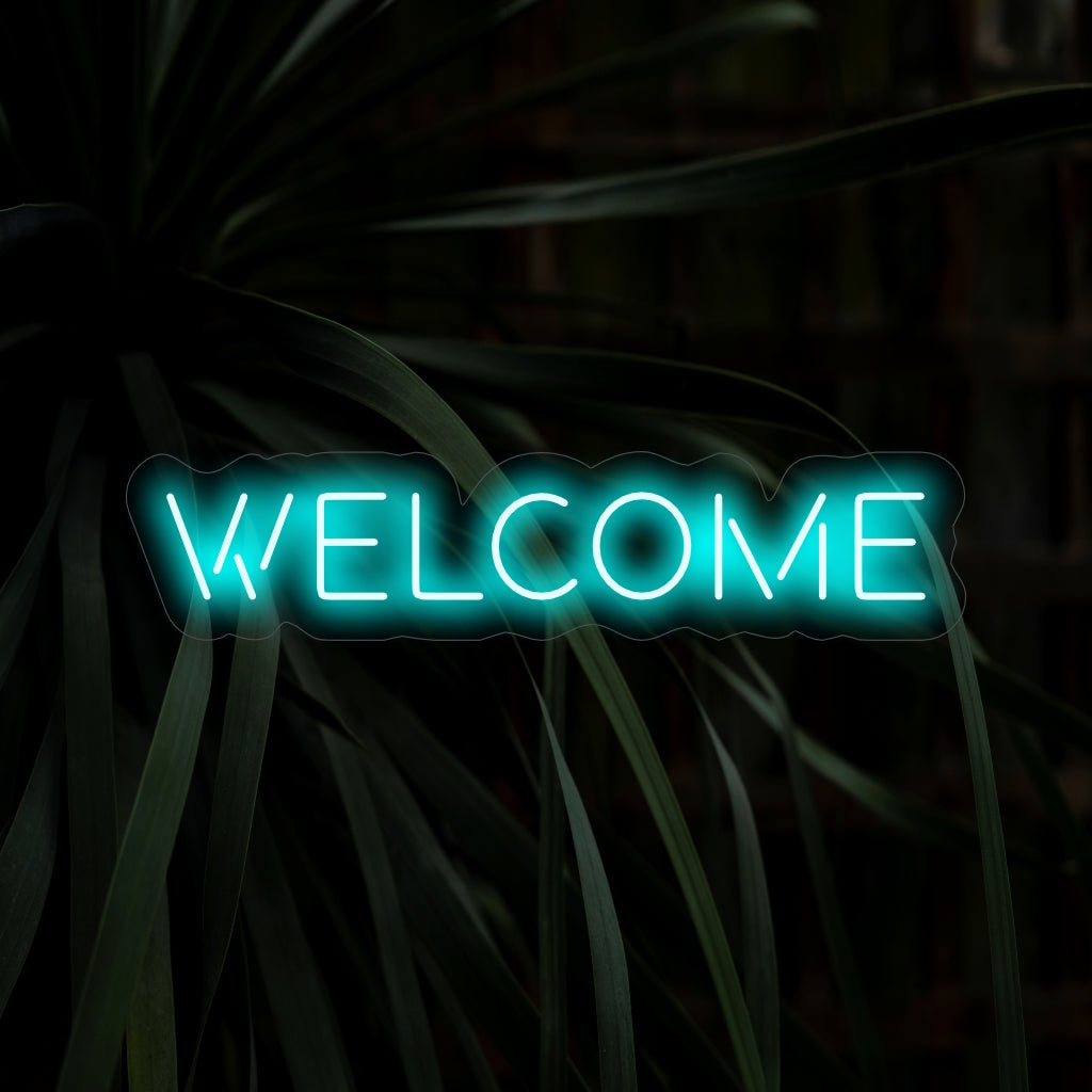 "Welcome Neon Sign" med sitt glada sken ger en varm och inbjudande hälsning till besökare och skapar en gästvänlig atmosfär i ditt utrymme.