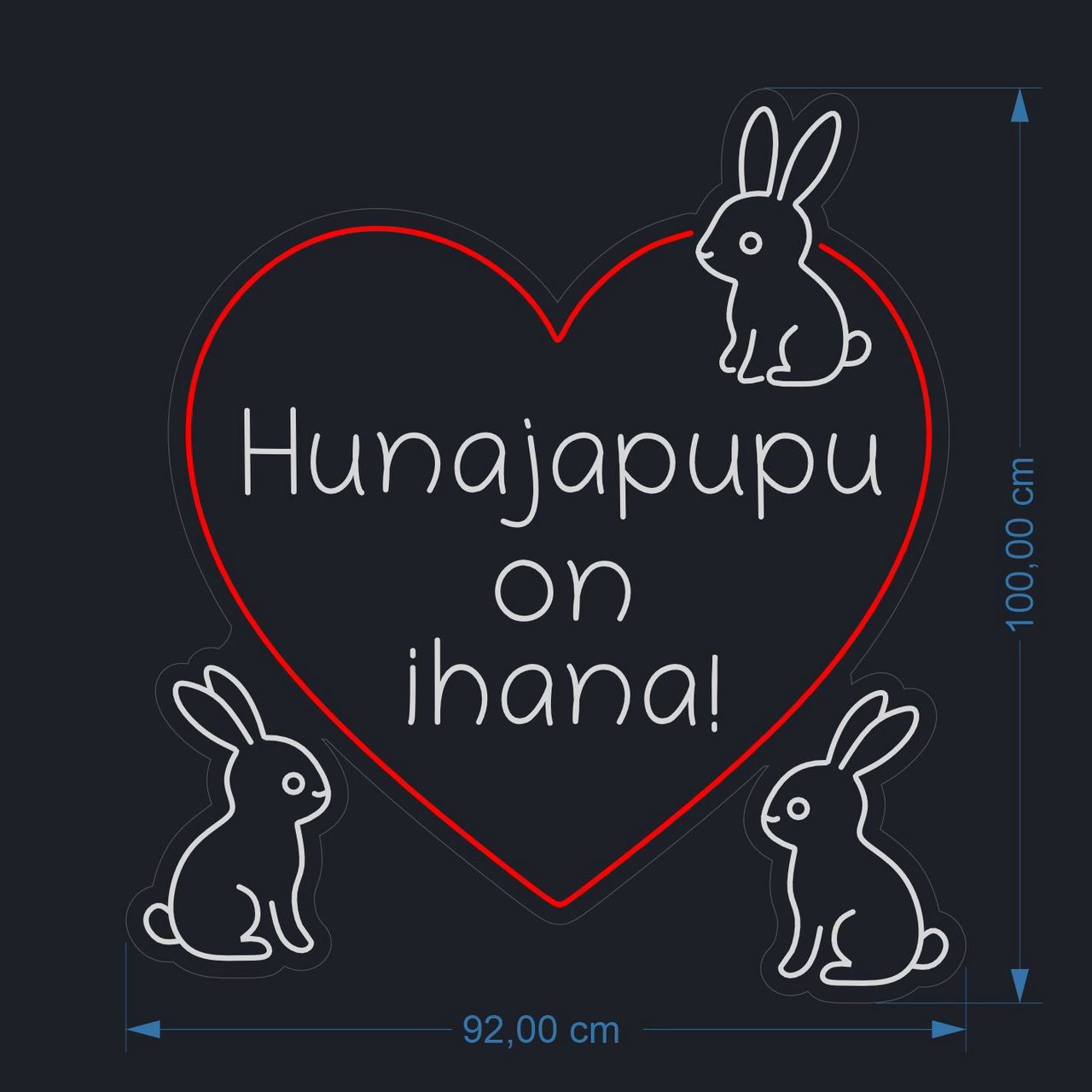 Hunajapupu on ihana! – räätälöity neonkyltti (100 × 92 cm)