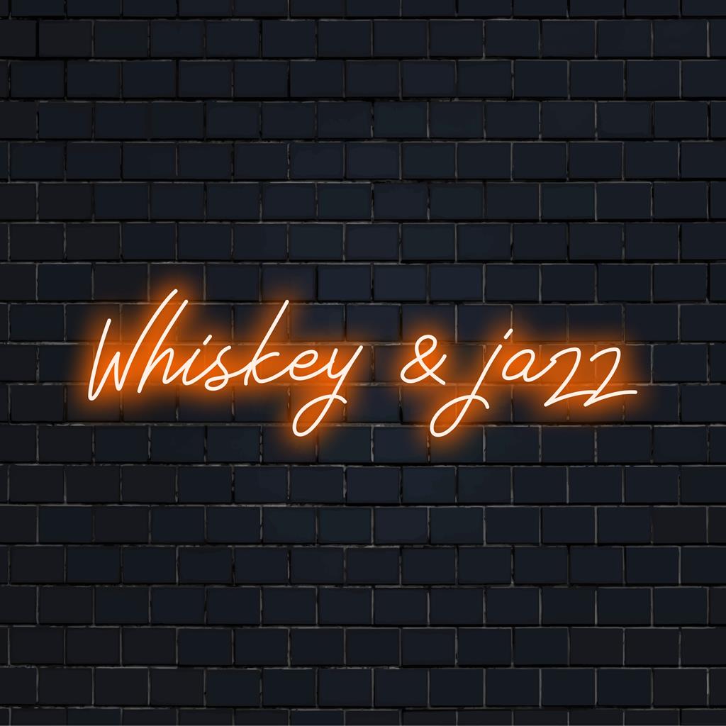 Snygg skräddarsydd LED-neonskylt som visar whisky och jazz, perfekt för en trendig bar- eller grottatmosfär.