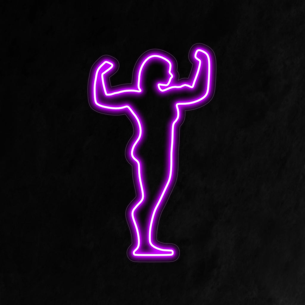 "Woman Athlete FleXing Neon Sign" förkroppsligar styrka och motståndskraft med sin dynamiska glöd, som hyllar atleticism och egenmakt i ditt utrymme.