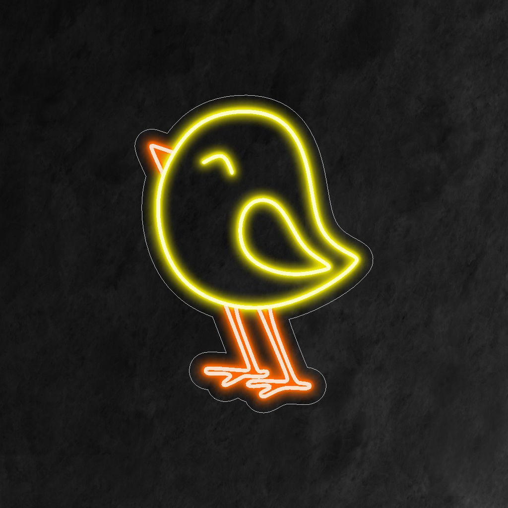 "Yellow Chick Neon Sign" - En söt representation av en gul brud i levande neon.
