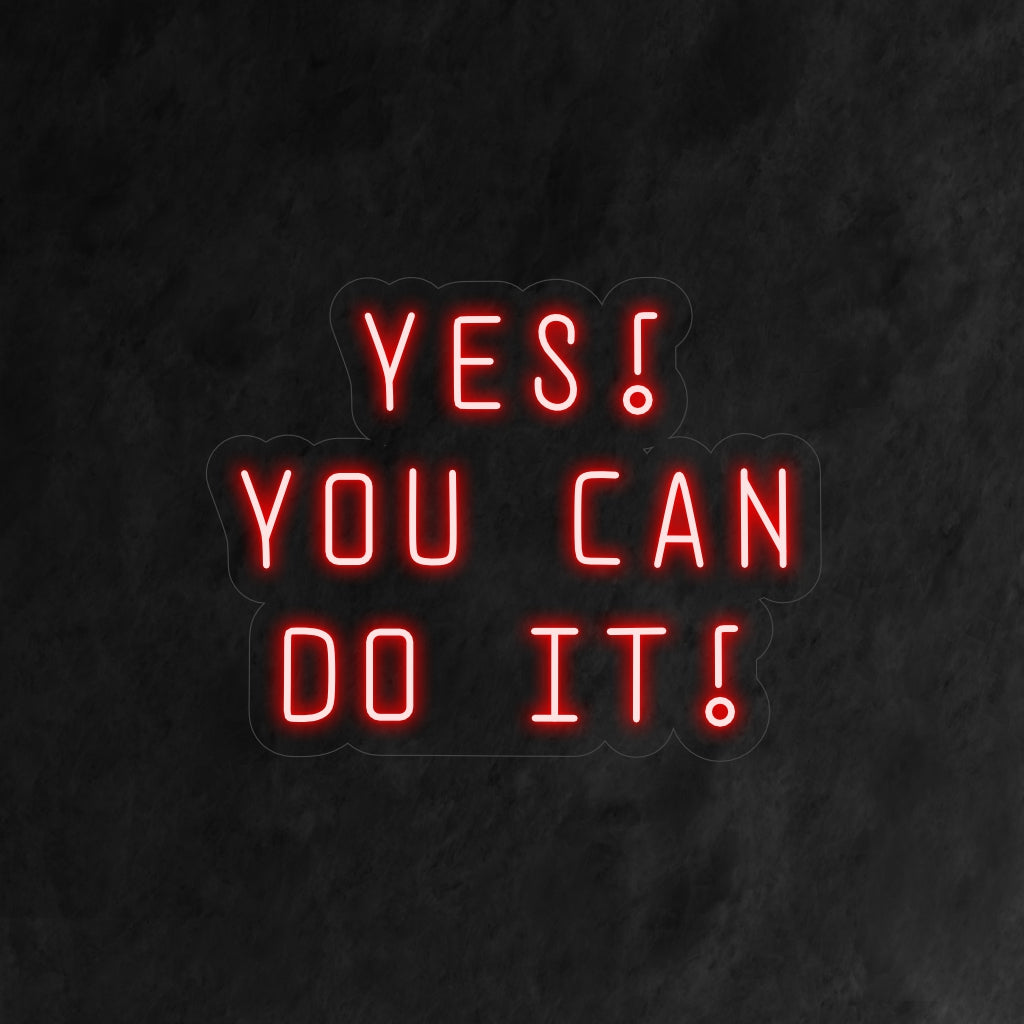 "Yes You Can Do It! Neon Sign" motiverar med sin uppmuntrande glöd och skapar en positiv och upplyftande atmosfär som inspirerar till förtroende och beslutsamhet i ditt utrymme.