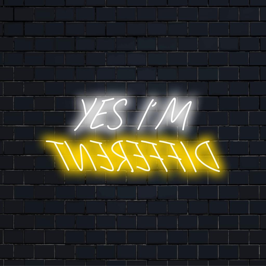Yes I'm Different specialtillverkade LED neonskyltar; levande neontextkonst, unik neonljusdekor; idealisk för anpassade idéer för neonskyltar.