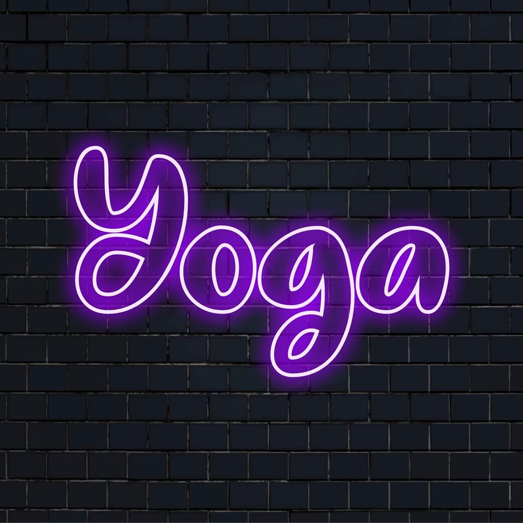 Strålande LED Yoga Neonskylt strålande; perfekt som neonväggkonst för fridfulla utrymmen. Anpassad LED-design med ett lugnt yogamotiv.