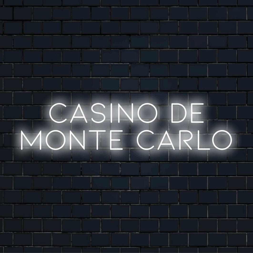 Casino De Monte Carlo Neon Sign, bright neon glow on dark brick background
