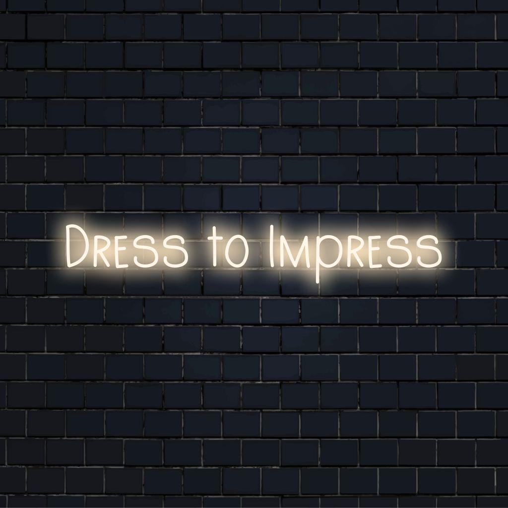Dress To Impress Neon Light with soft neon glow on dark brick background