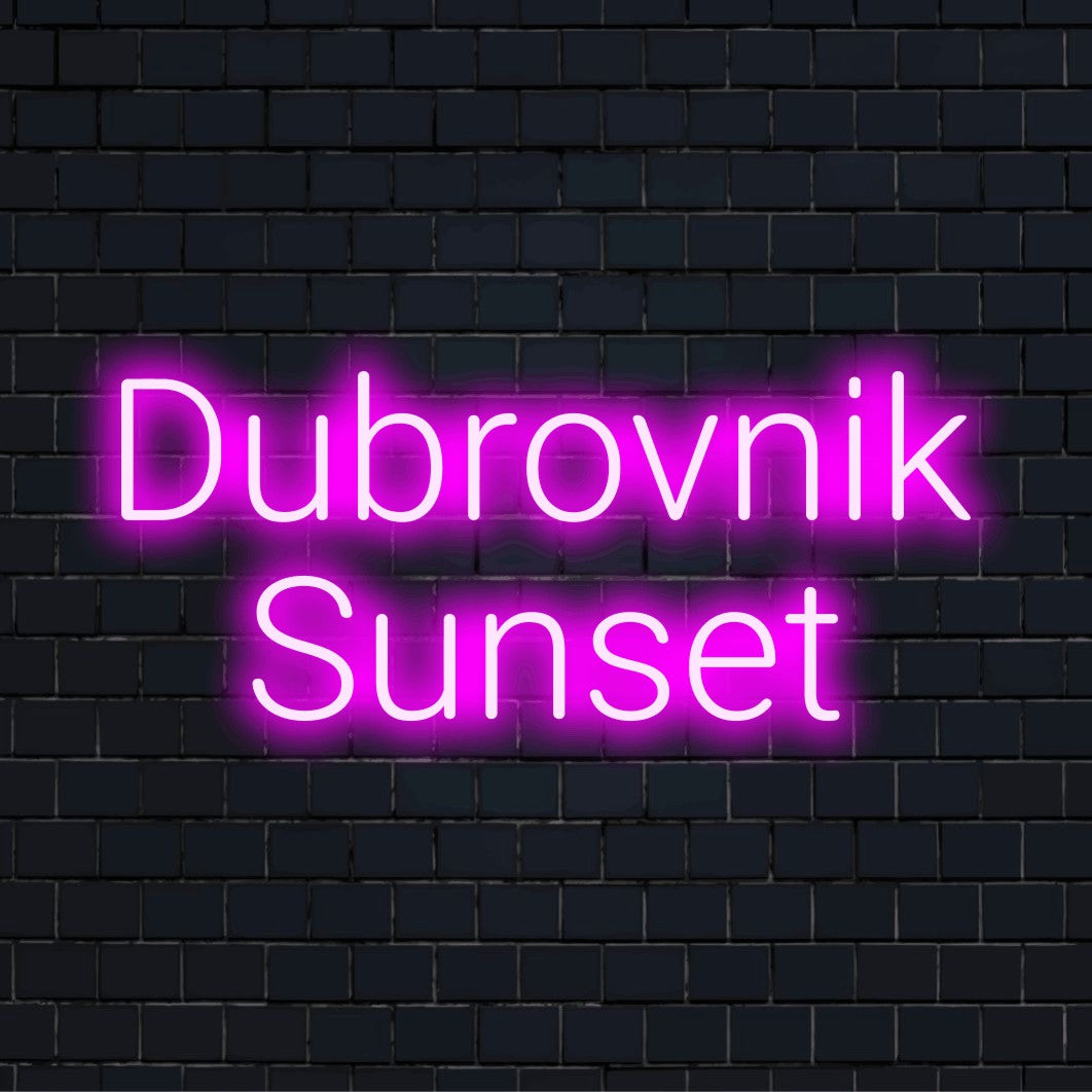 Dubrovnik Sunset Neon Sign, glowing wall decor against brick backdrop
