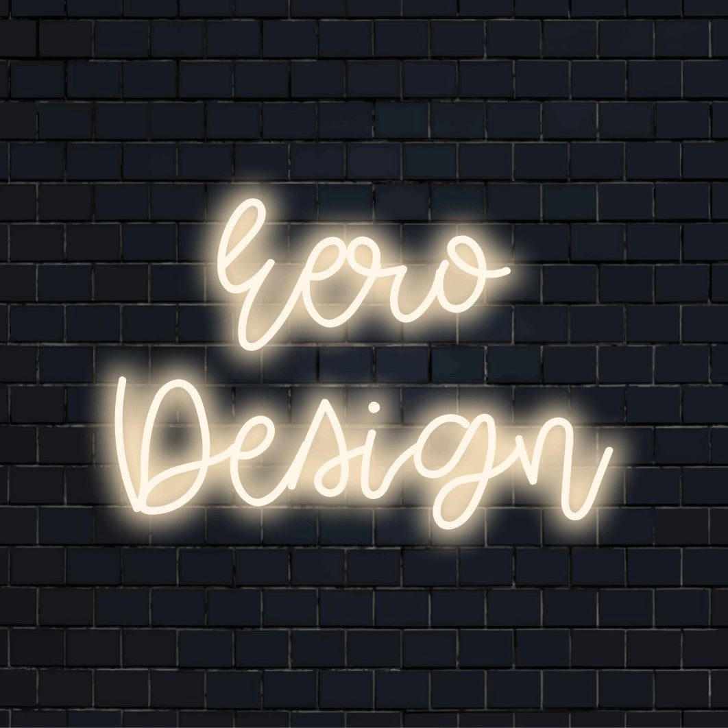 Eero Design Personalized Neon Light with bright LED glow against black brick wall