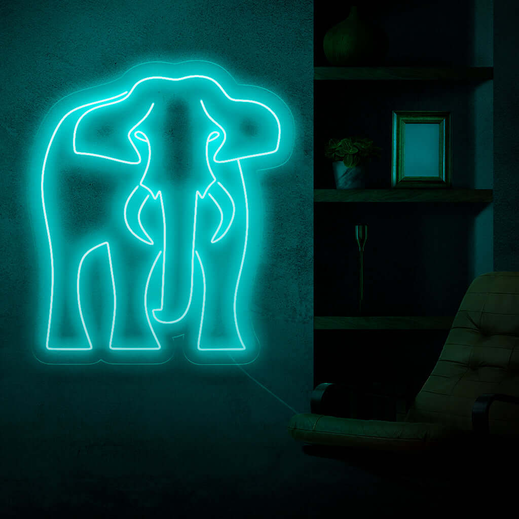 "Elephant Neon Sign" är ett djurälskares och charmiga tillskott till din interiör. Ett neonljus som hyllar elefanternas majestätiska och milda natur.