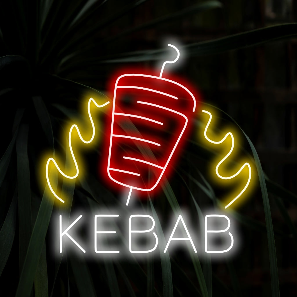 Livlig och iögonfallande LED-neonskylt med en rolig kebabdesign, perfekt för unik väggkonst eller anpassad ljusinredning.
