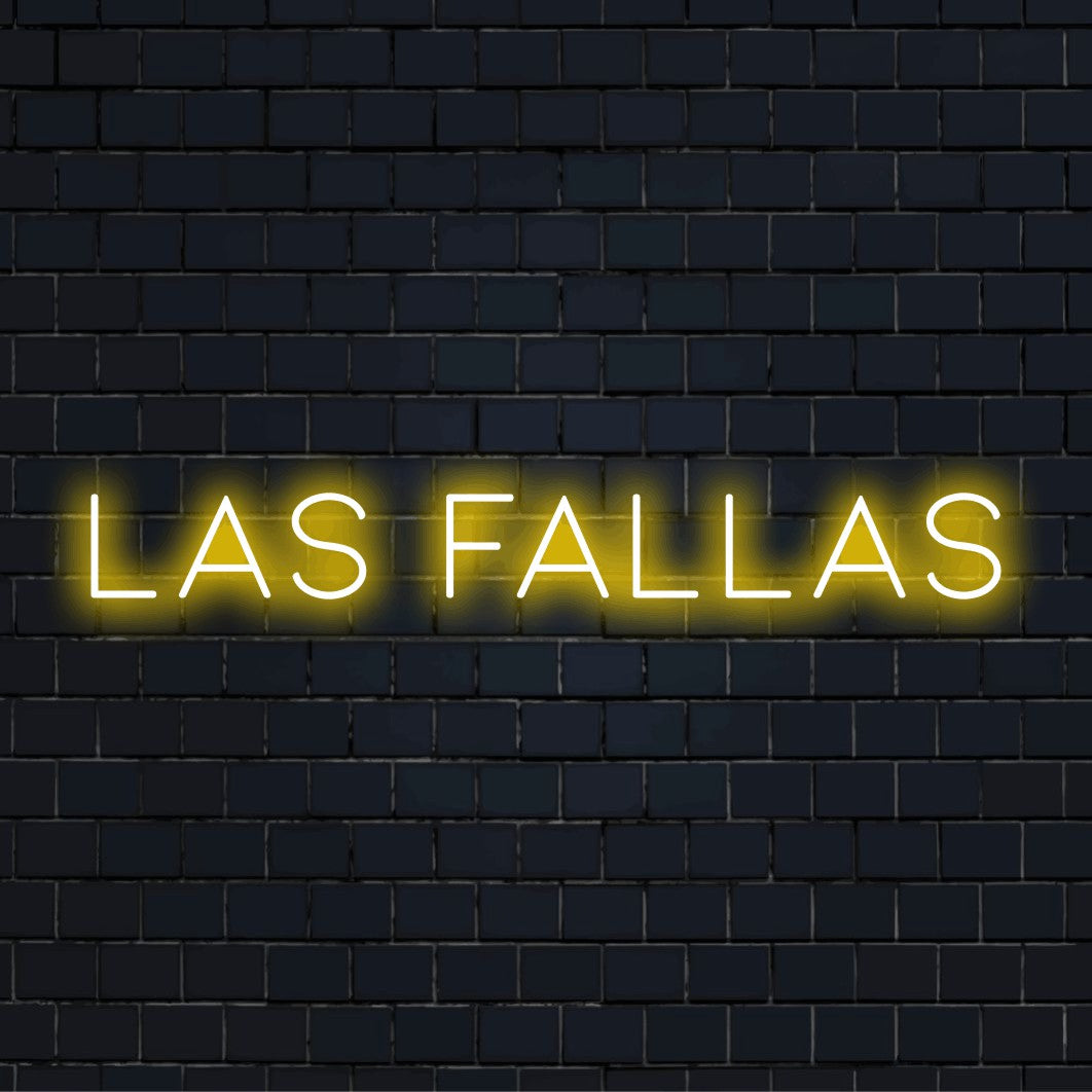 Las Fallas Neon Light with soft neon glow on dark brick wall