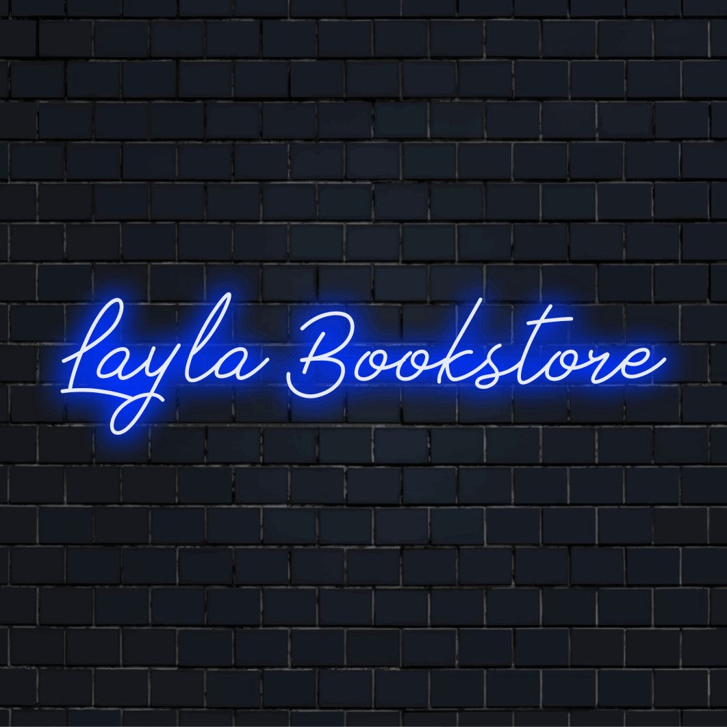 Layla Bookstore Custom Name Neon Sign, bright LED glow against brick backdrop