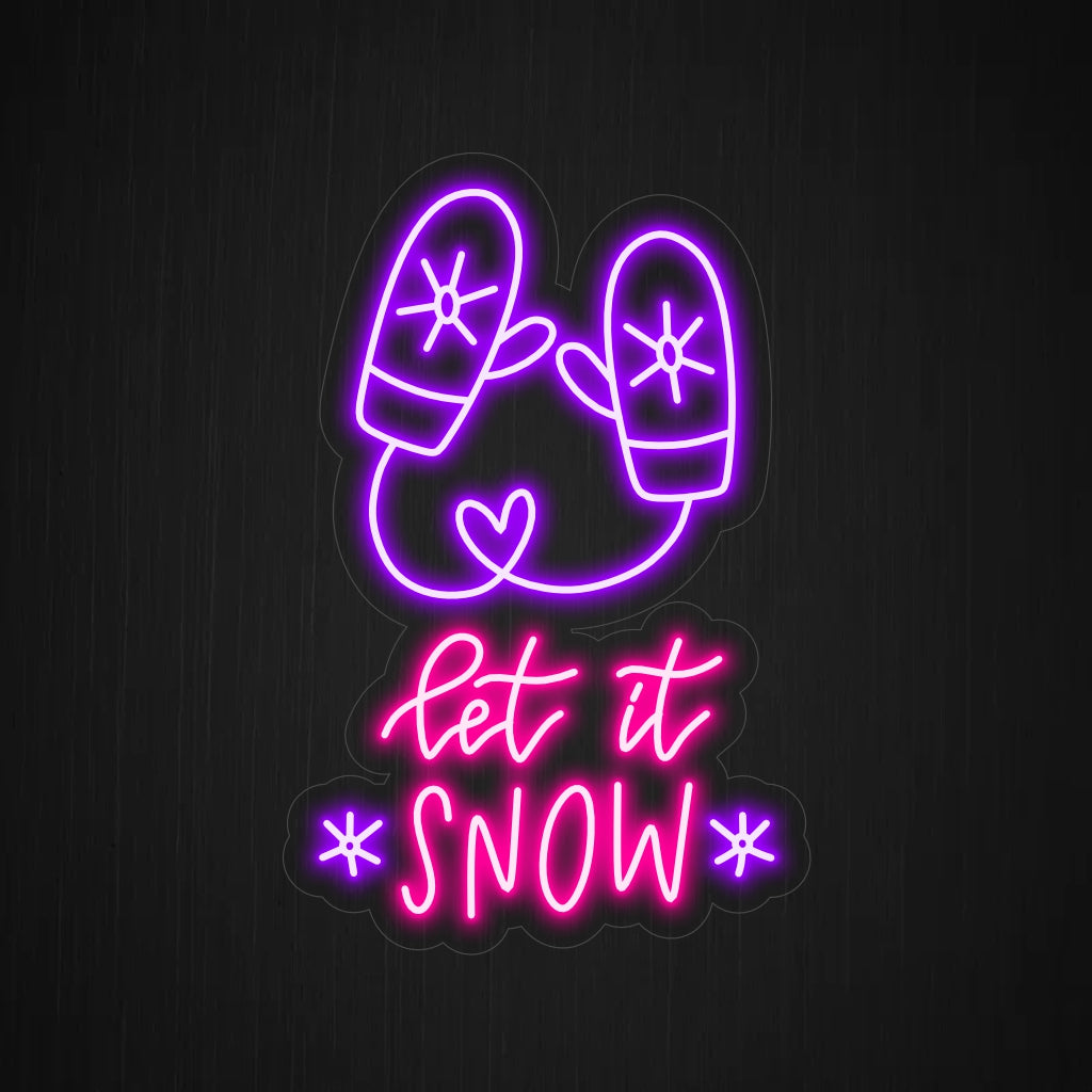 "Let It Snow" neonskylt, ett nyckfullt tillskott till vinter- eller semestertema, perfekt som lätt väggkonst.