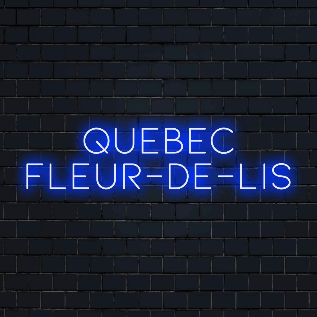 Quebec Fleur De Lis Neon Sign, glowing wall decor on dark brick wall