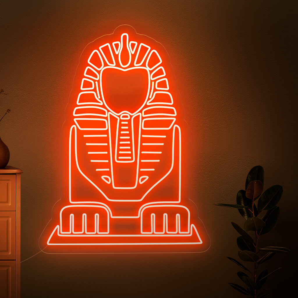 En fascinerande neonskylt med sfinx för egyptisk inredning, som utstrålar ett levande och fängslande ljus.