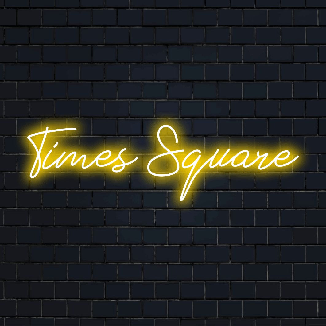 Times Square Neon Light with neon text light on dark brick wall