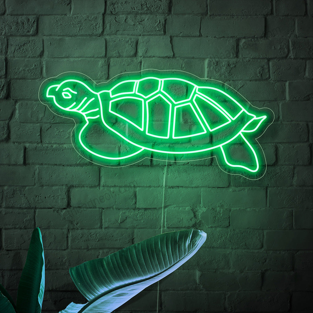 Sköldpaddans neonskylt är en inredning med naturtema, som symboliserar långsamhet och avger ett lugnt och mjukt ljus.