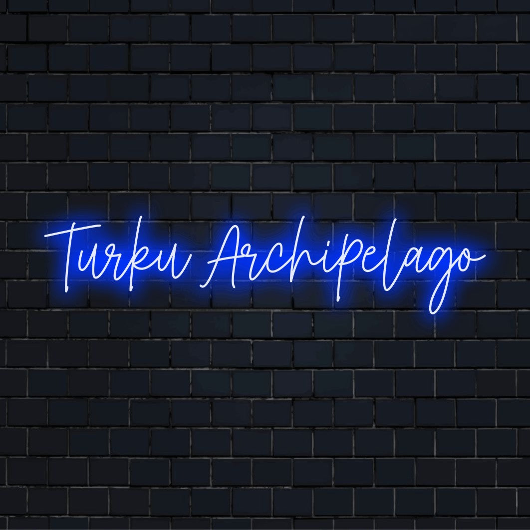 Turku Archipelago LED Neon Sign, soft neon glow on dark brick wall