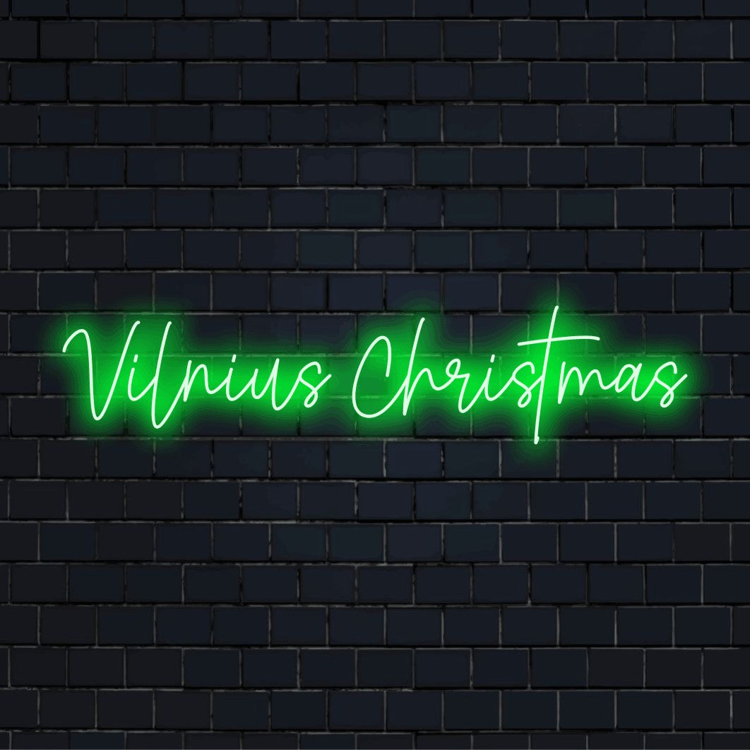 Vilnius Christmas LED Neon Sign, neon text light against brick backdrop