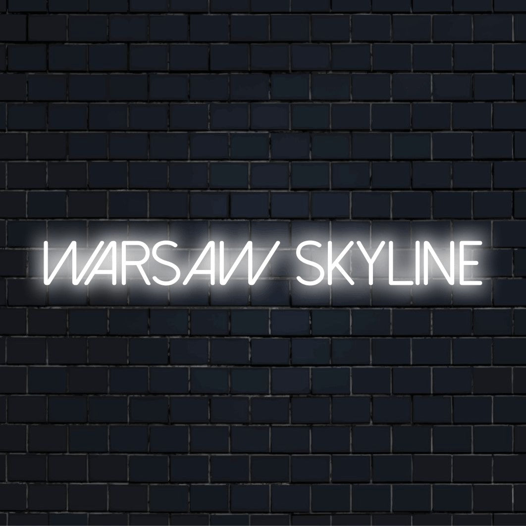 Warsaw Skyline LED Neon Sign, bright neon glow against brick backdrop