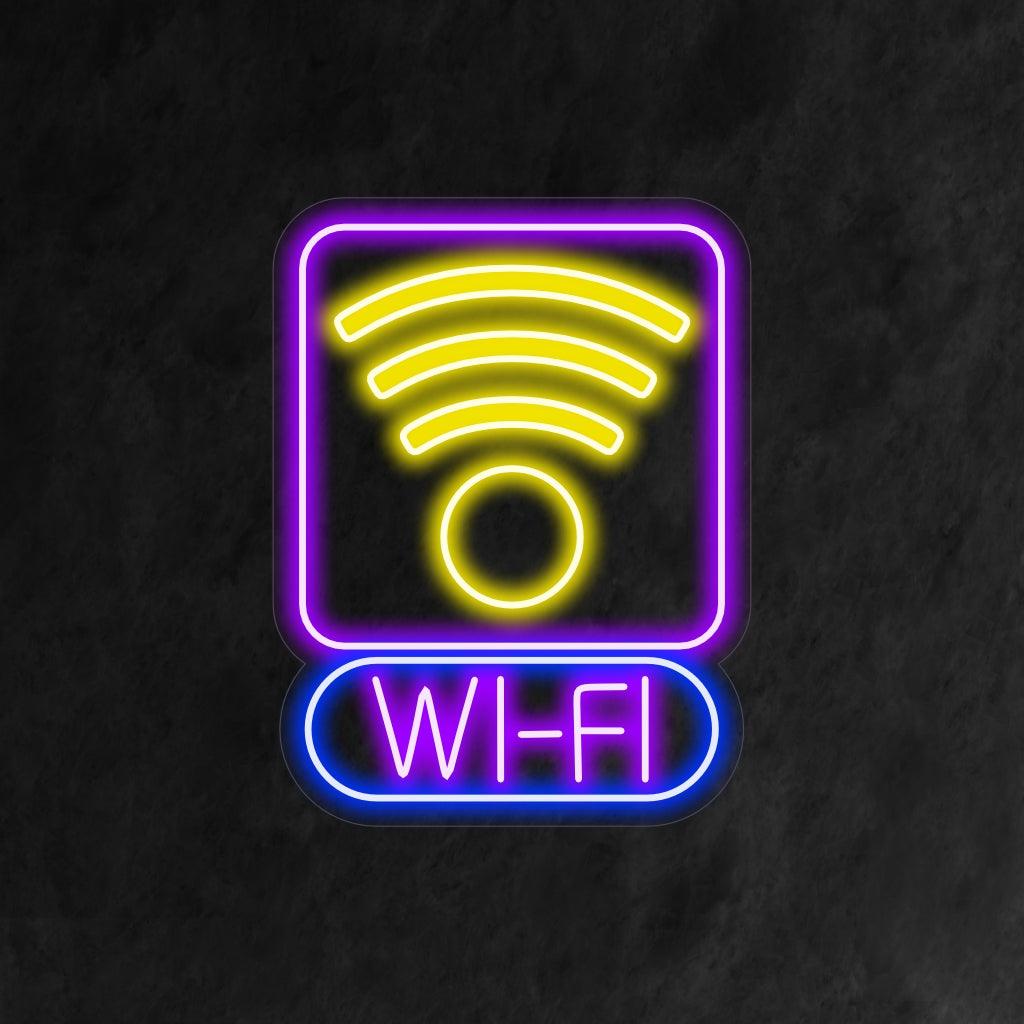 En elegant neonskylt som visar upp den ikoniska symbolen för Wi-Fi, som representerar tillgången till internet.