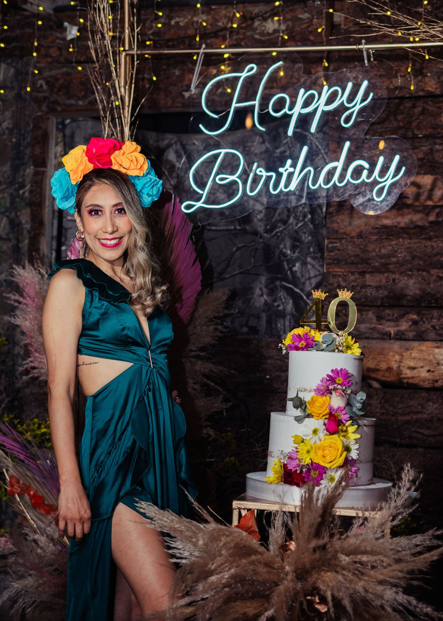 Happy Birthday LED neon sign at a celebration