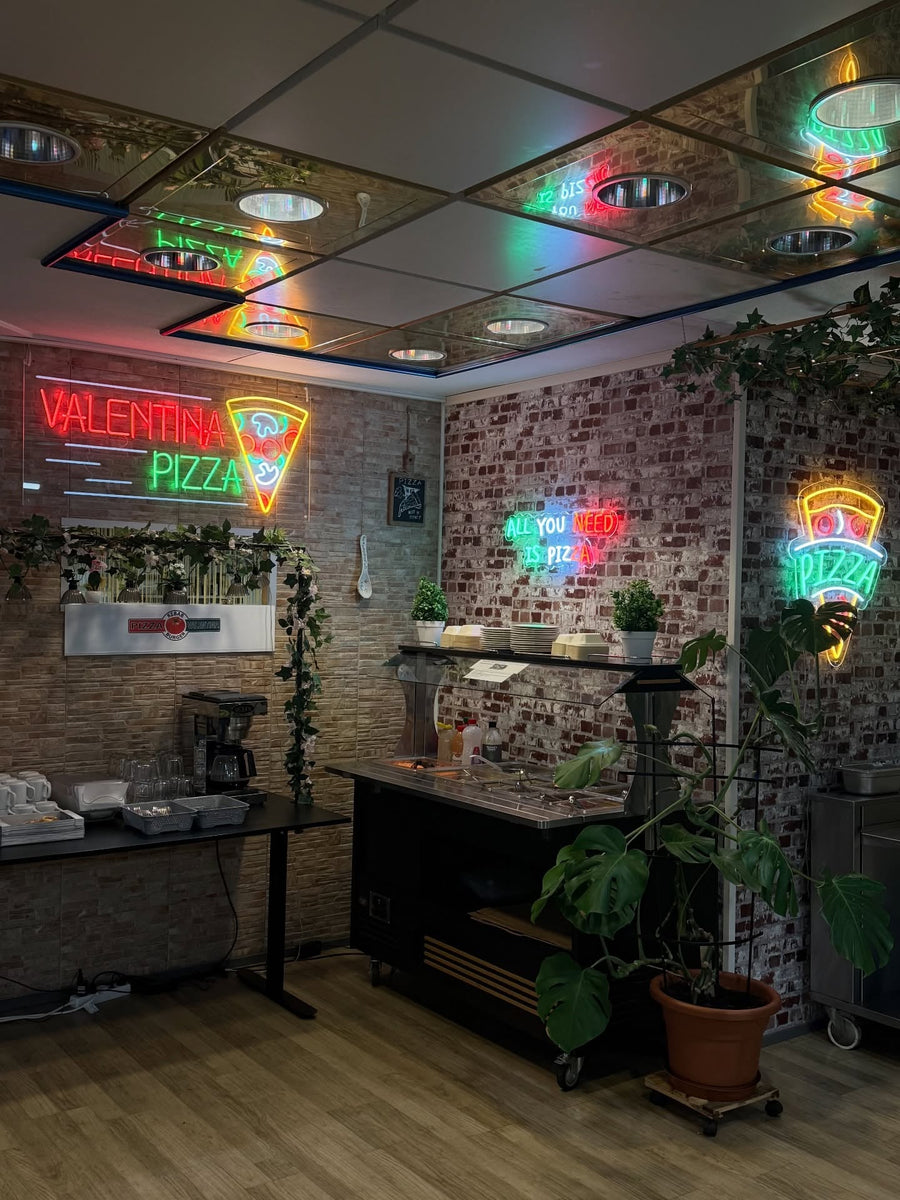 Food icon LED neon signs in a kebab shop