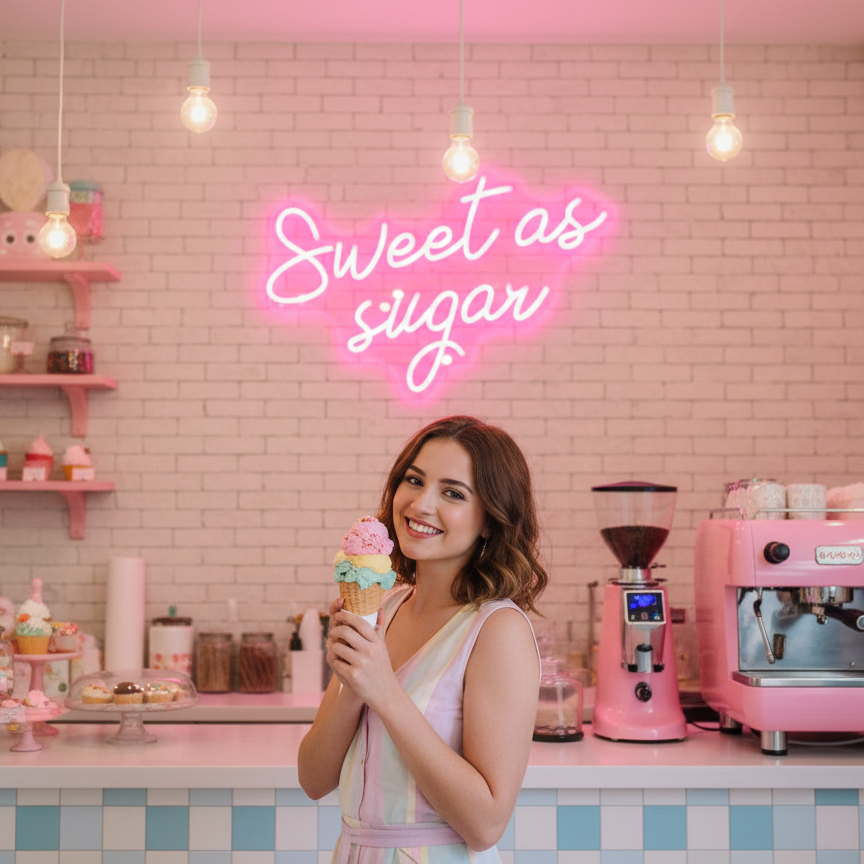 Sweet pink LED neon sign for an ice cream shop