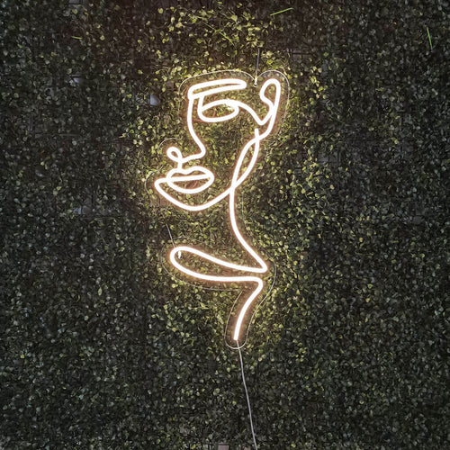 Abstrakt kvinna ansikte neonskylt - konst neon