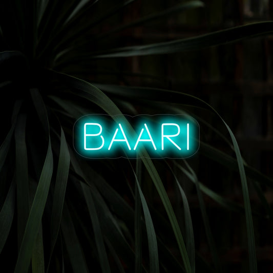 "Baari Neon Sign" - Ett livligt neonljus med det finska ordet "Baari", som ingjuter energi och stil i din bar eller pub.