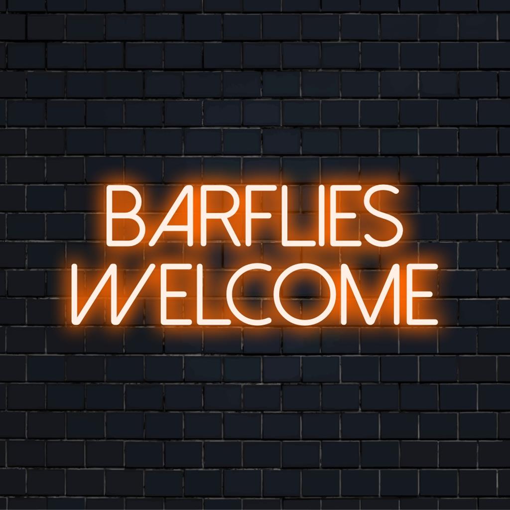 Anpassad LED neonskylt läsning Barflies Välkommen; perfekt neonväggkonst för livlig bardekor. Personligt neoncitat.