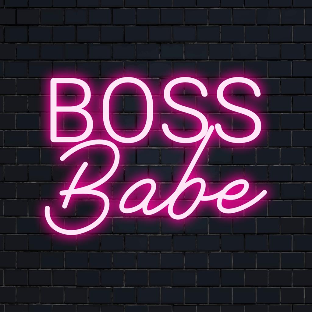 Boss Babe neon sign; a vibrant LED piece exuding empowerment, ideal for chic decor and bespoke wall lighting styles.