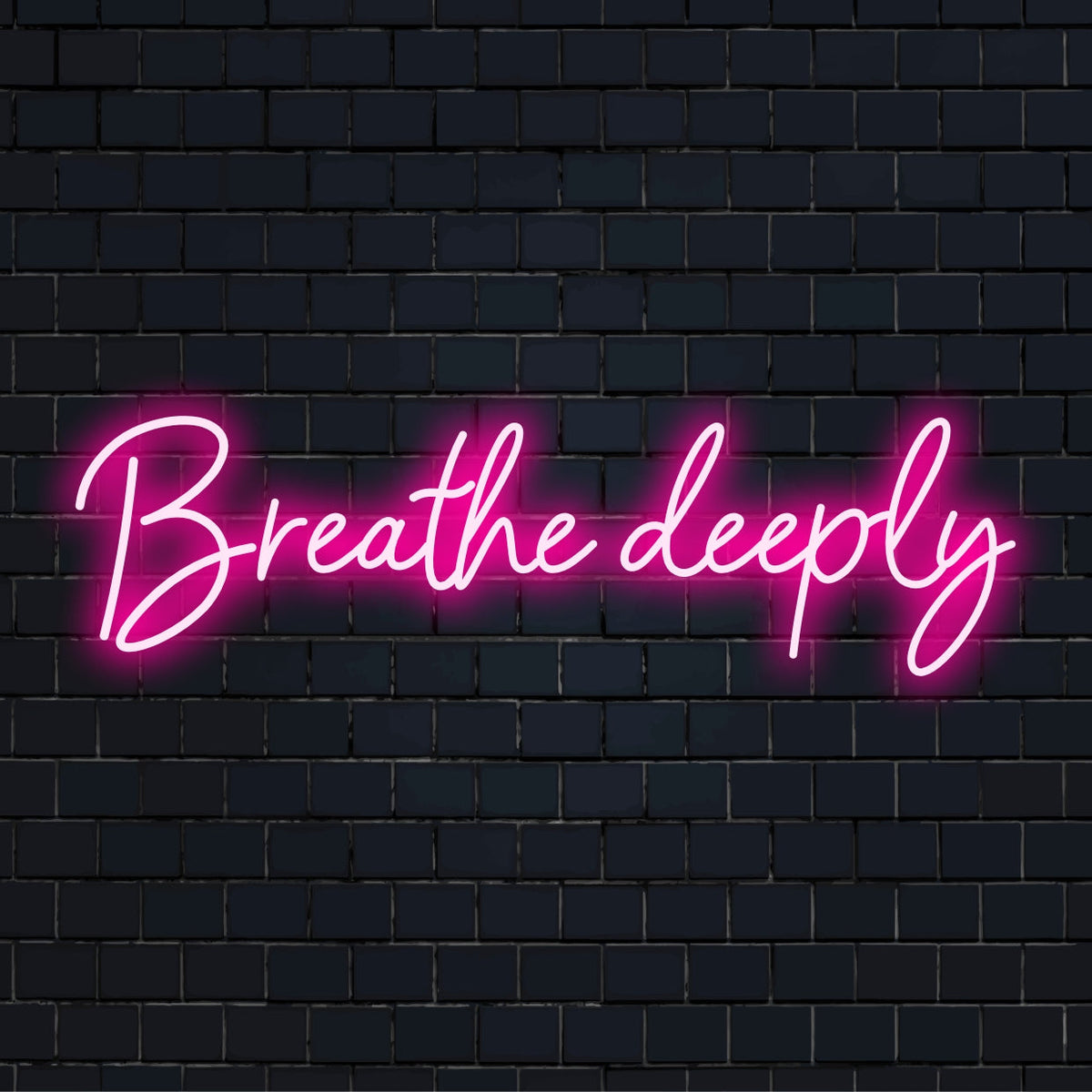Breathe Deeply LED-neonskylt, ett handgjort konstverk perfekt för unik hem- eller kontorsinredning.