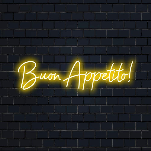 Livfulla "Buon Appetito!" LED neonskylt lyser upp alla utrymmen och erbjuder en varm, inbjudande atmosfär med anpassad neonljuskonst.