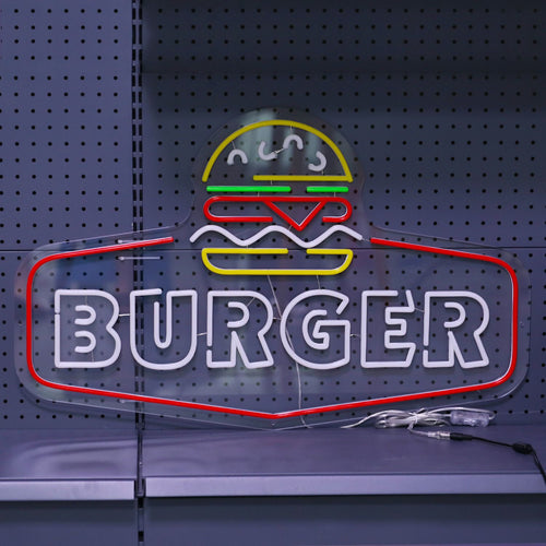 BURGER – Hamburgarsymbol och skyltkontur – LED-ljusskylt