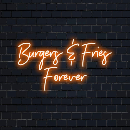 Snygg neonskylt med design av hamburgare och pommes frites, perfekt för unik inredning ��� anpassad LED-neonljuskonst när den är som bäst.