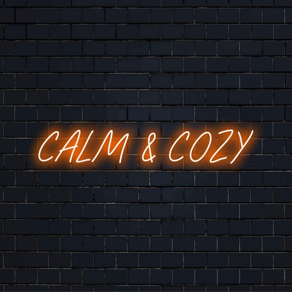 LED-neonskylt som läser Calm And Cozy, perfekt för personlig förbättring av atmosfären. Anpassad design förgyller alla utrymmen.
