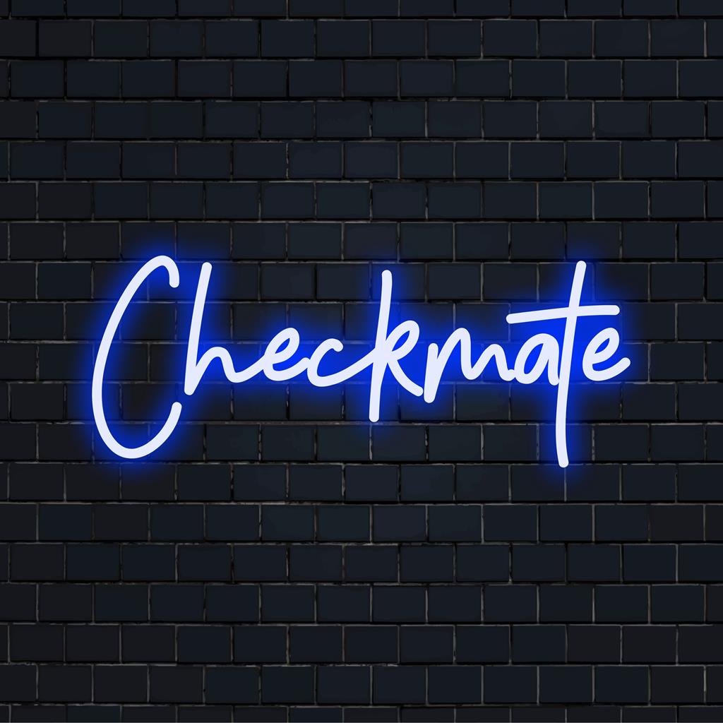 Skräddarsydd LED-neonskylt med orden Schackmatt i elegant skrift, vilket ger charm till ditt utrymme; perfekt neonljusdekor.
