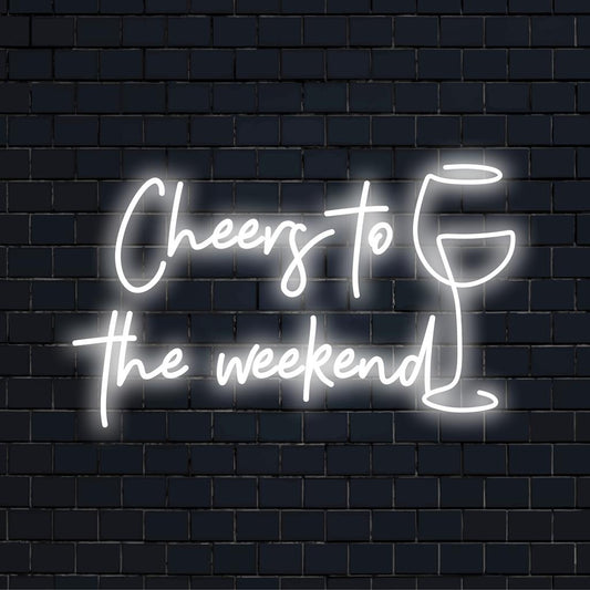 Cheers to the Weekend neon sign for vibrant decor, featuring custom LED glow. Perfect as lively bar or living room art.